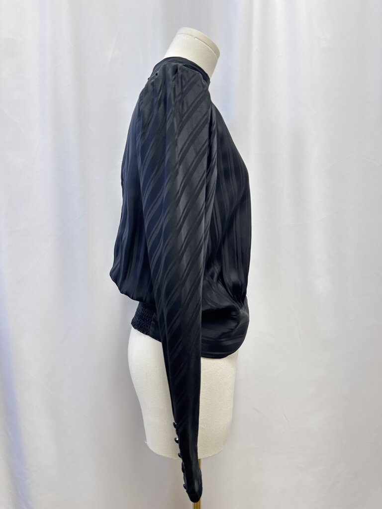 Frame Black Satin Striped Mock Neck Top