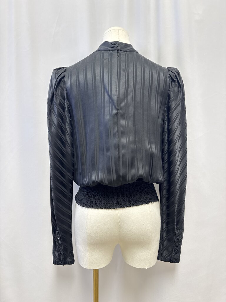 Frame Black Satin Striped Mock Neck Top
