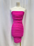 Good American Pink Ribbed Ruched Dress