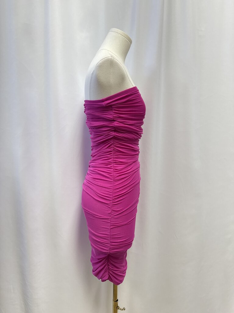 Good American Pink Ribbed Ruched Dress