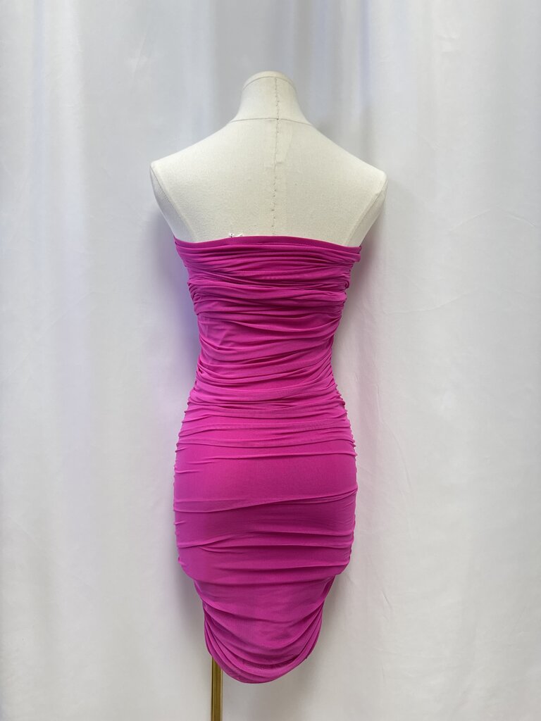 Good American Pink Ribbed Ruched Dress