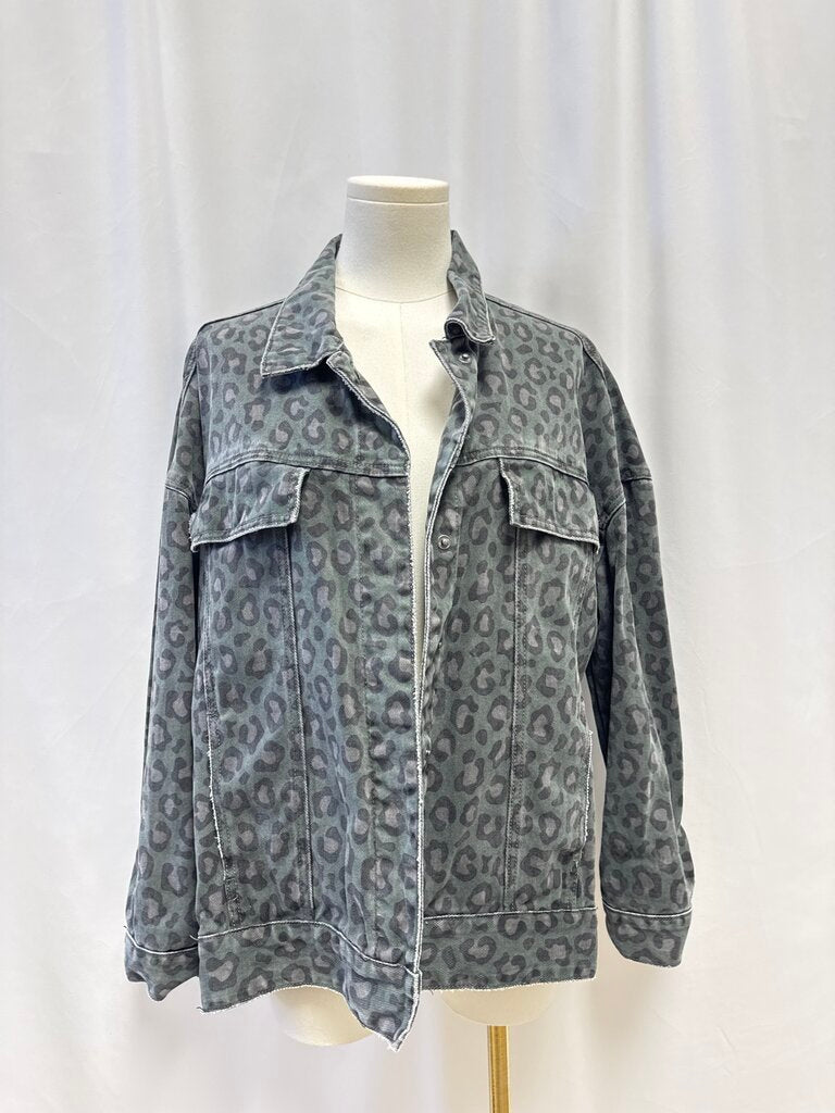 One Teaspoon Green Animal Print Jean Jacket