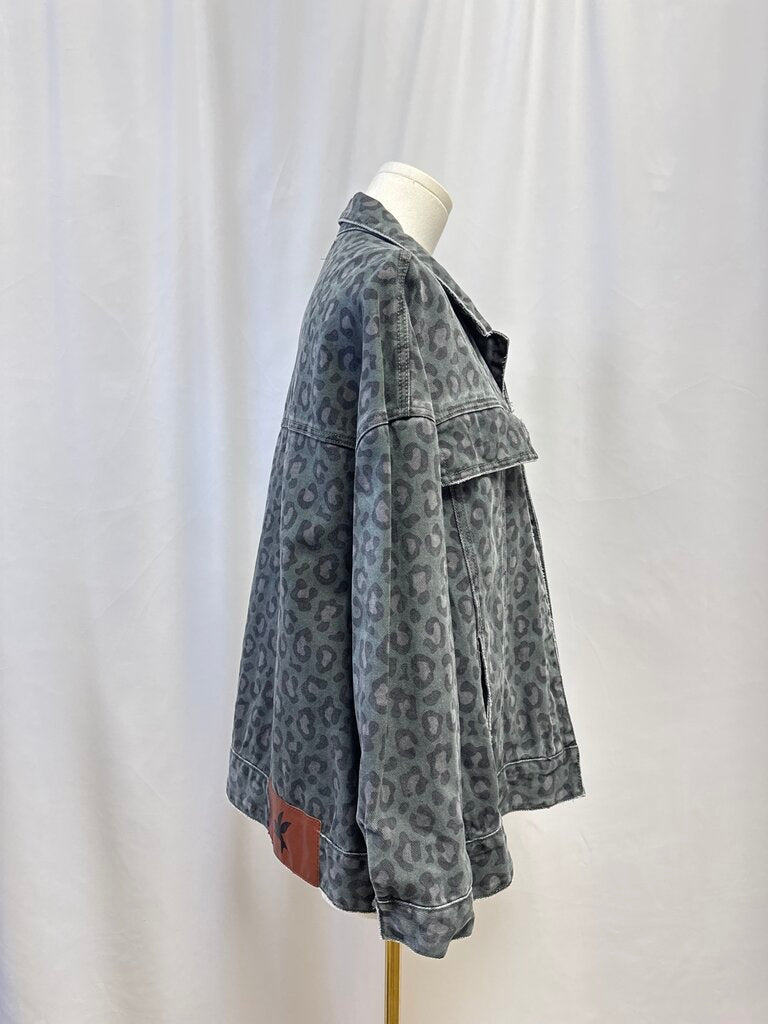 One Teaspoon Green Animal Print Jean Jacket