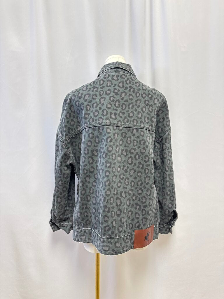One Teaspoon Green Animal Print Jean Jacket