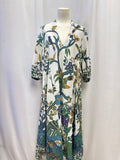 John & Mickie White Bird Motif Maxi Dress