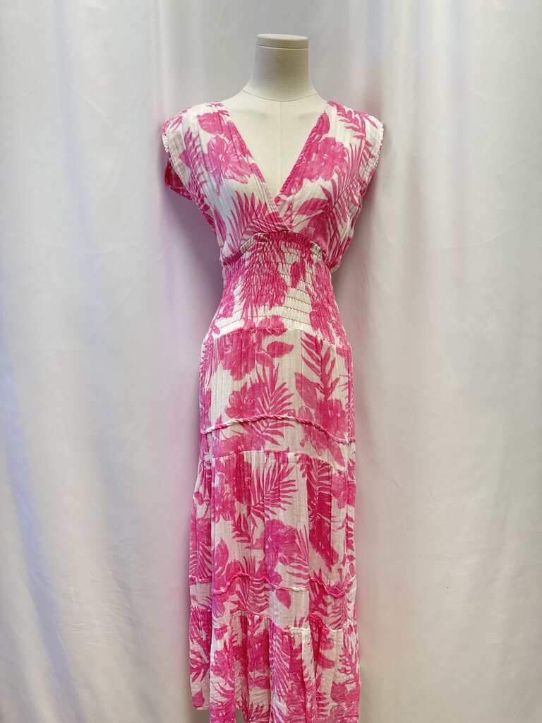 Felicite Pink Palm Smocked Maxi Dress