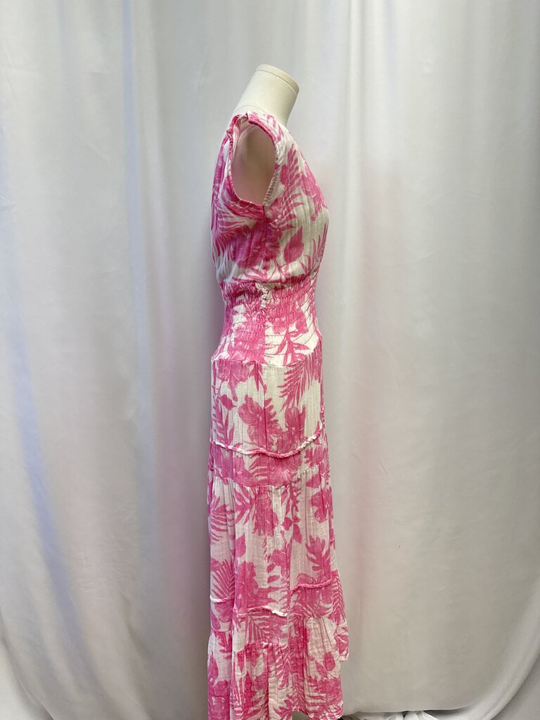 Felicite Pink Palm Smocked Maxi Dress