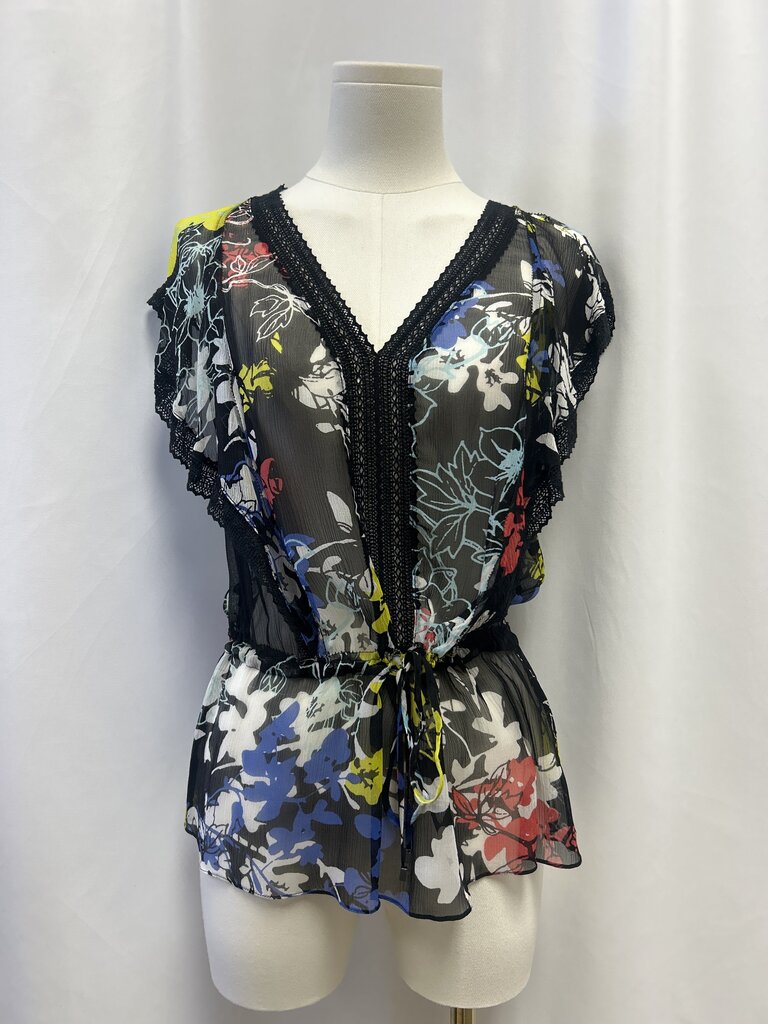Elie Tahari Black Floral Sheer Top