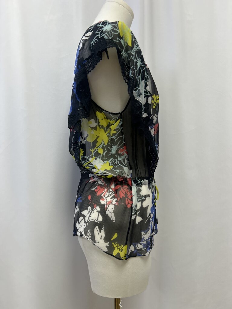 Elie Tahari Black Floral Sheer Top