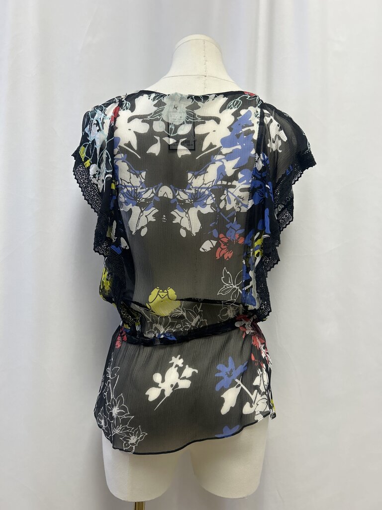 Elie Tahari Black Floral Sheer Top