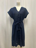 Elie Tahari Blue Linen Embroidered Belted Dress NWT