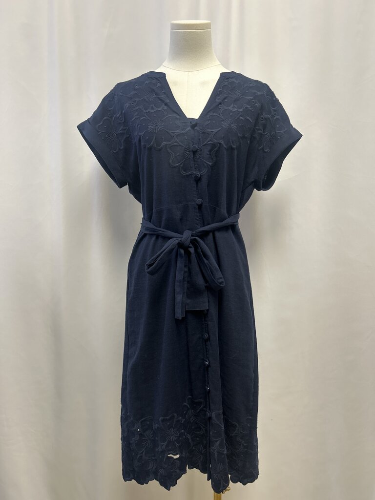 Elie Tahari Blue Linen Embroidered Belted Dress NWT