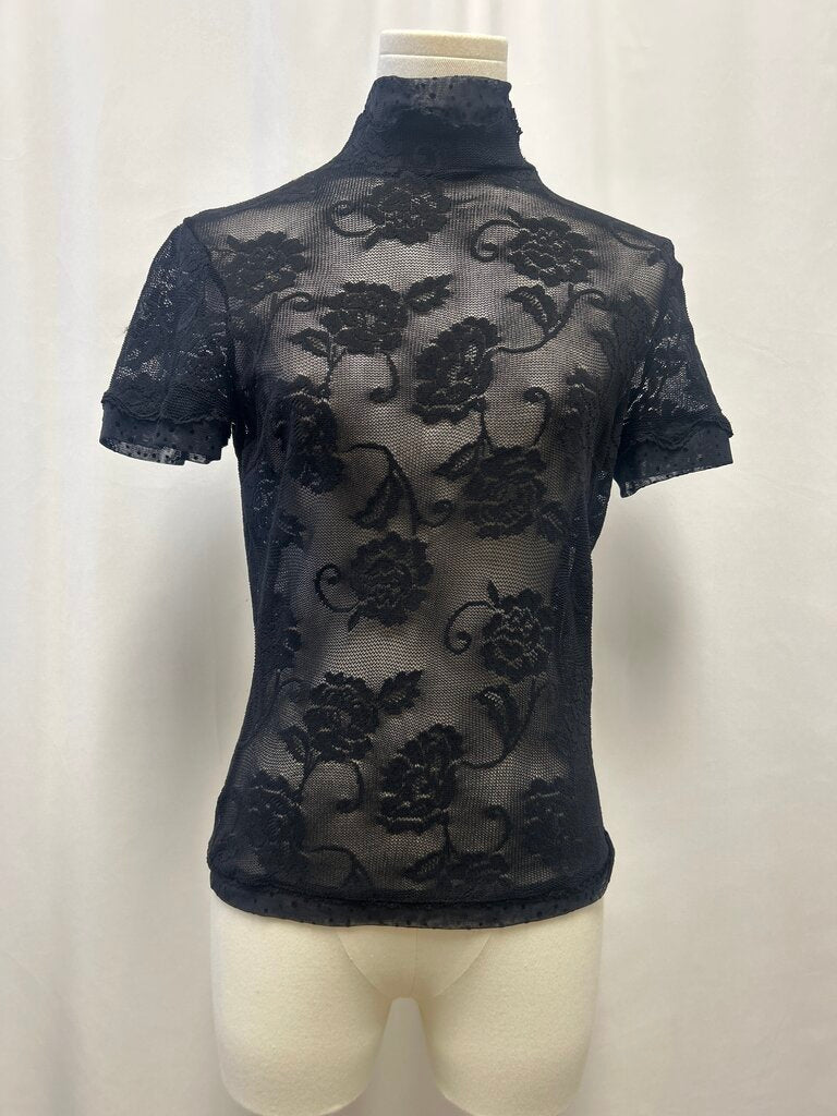 Dolce & Gabbana Black Lace Mock Neck Top