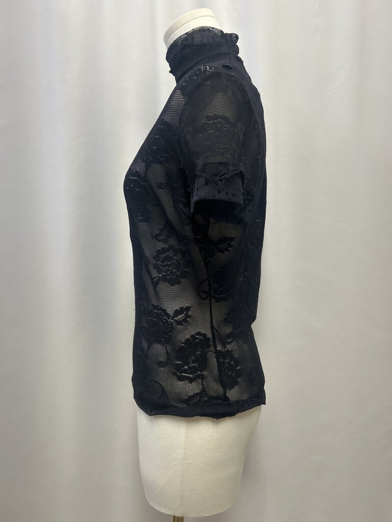 Dolce & Gabbana Black Lace Mock Neck Top