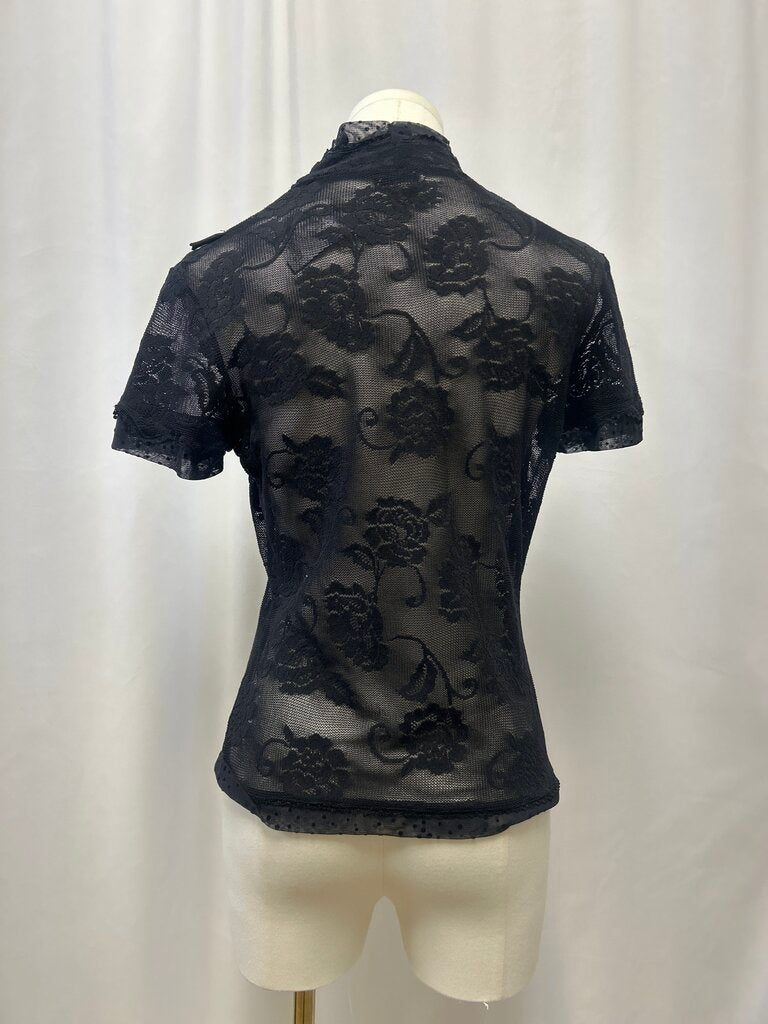 Dolce & Gabbana Black Lace Mock Neck Top
