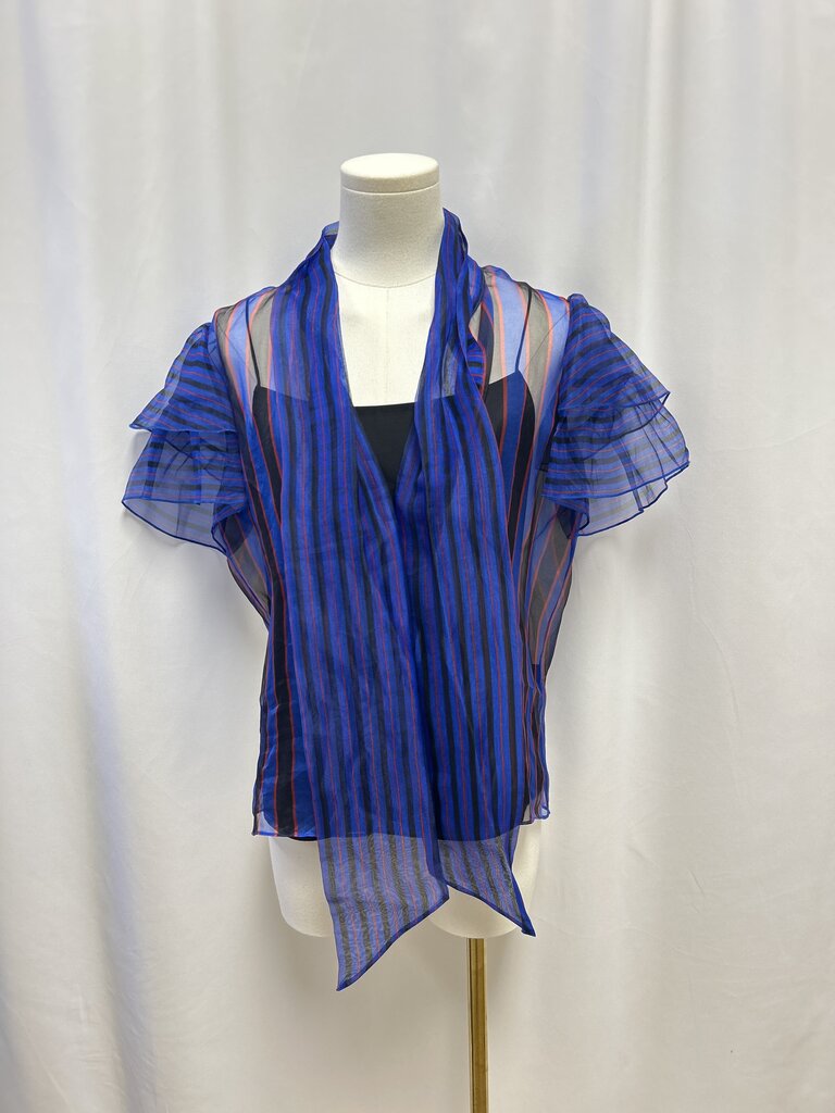 alice + olivia Blue Striped Sheer Blouse