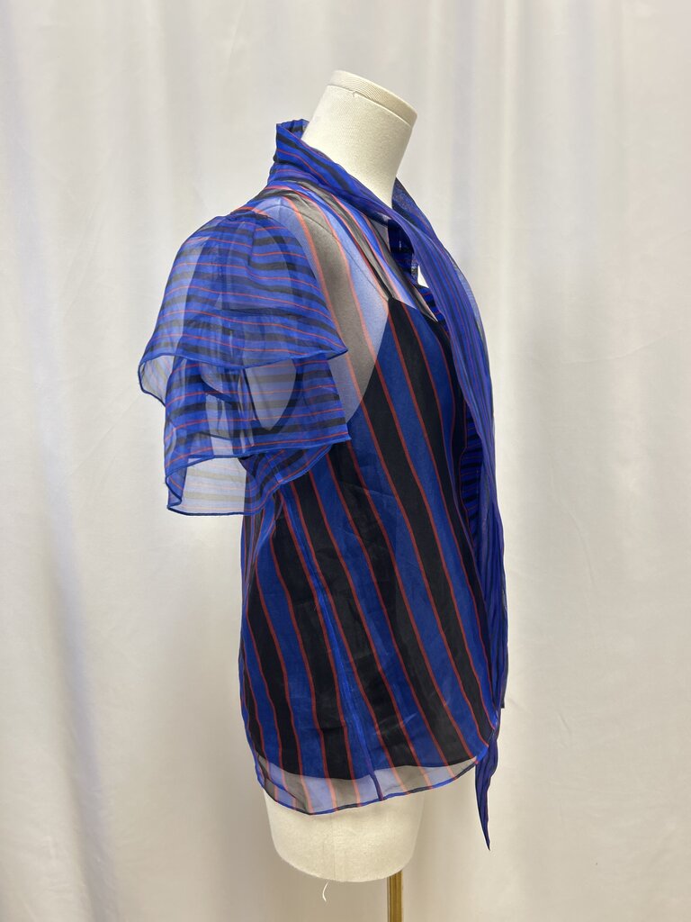 alice + olivia Blue Striped Sheer Blouse