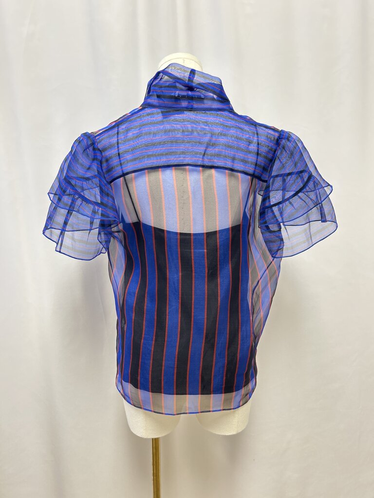 alice + olivia Blue Striped Sheer Blouse