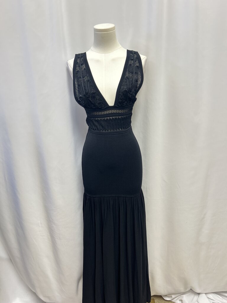 Sandro Black Knit and Crochet Maxi Dress