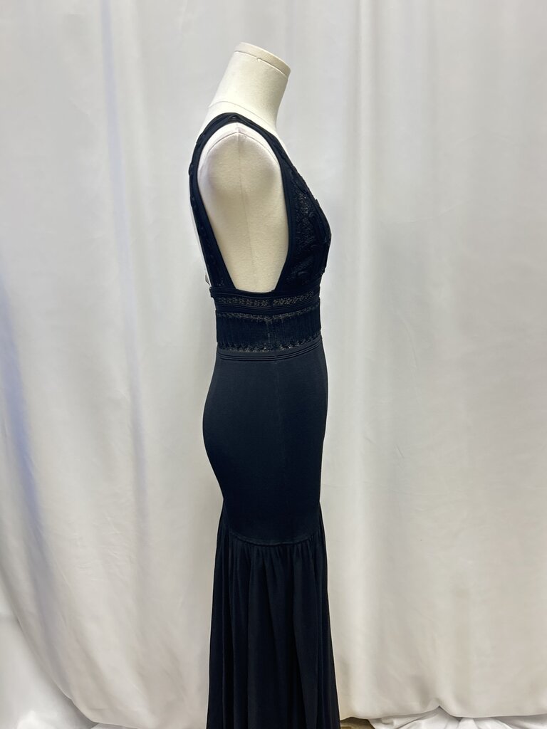 Sandro Black Knit and Crochet Maxi Dress