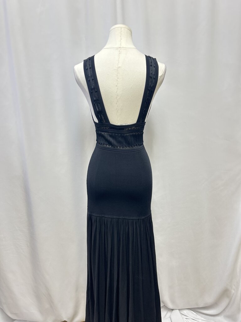 Sandro Black Knit and Crochet Maxi Dress