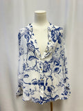 Baci Blue and White Button Up Top