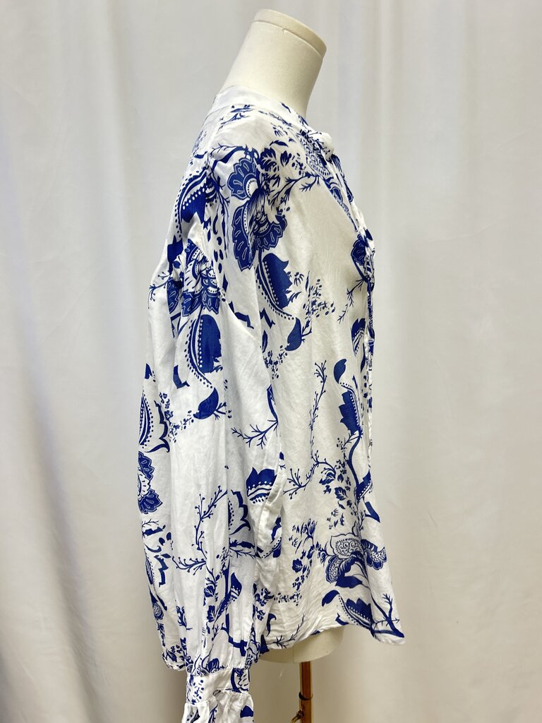 Baci Blue and White Button Up Top
