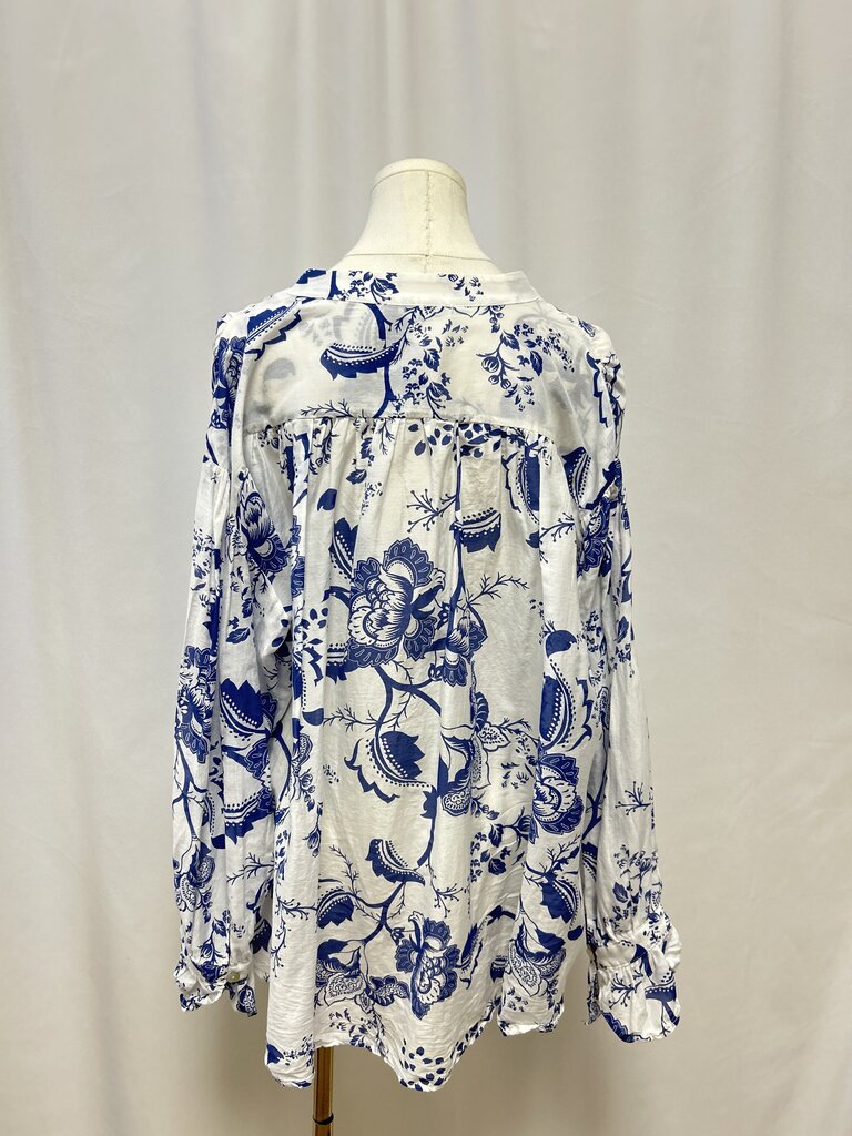 Baci Blue and White Button Up Top