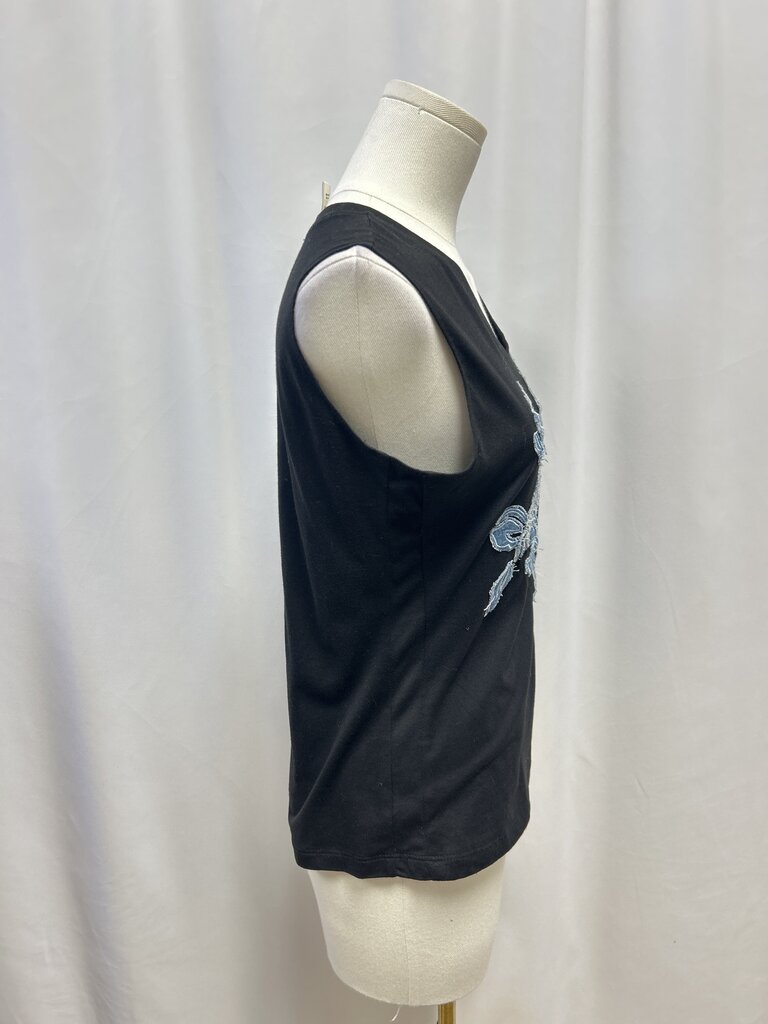 Christian Dior Black Denim Flower Applique Tank