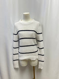 White + Warren White and Blue Striped Knit Sweater
