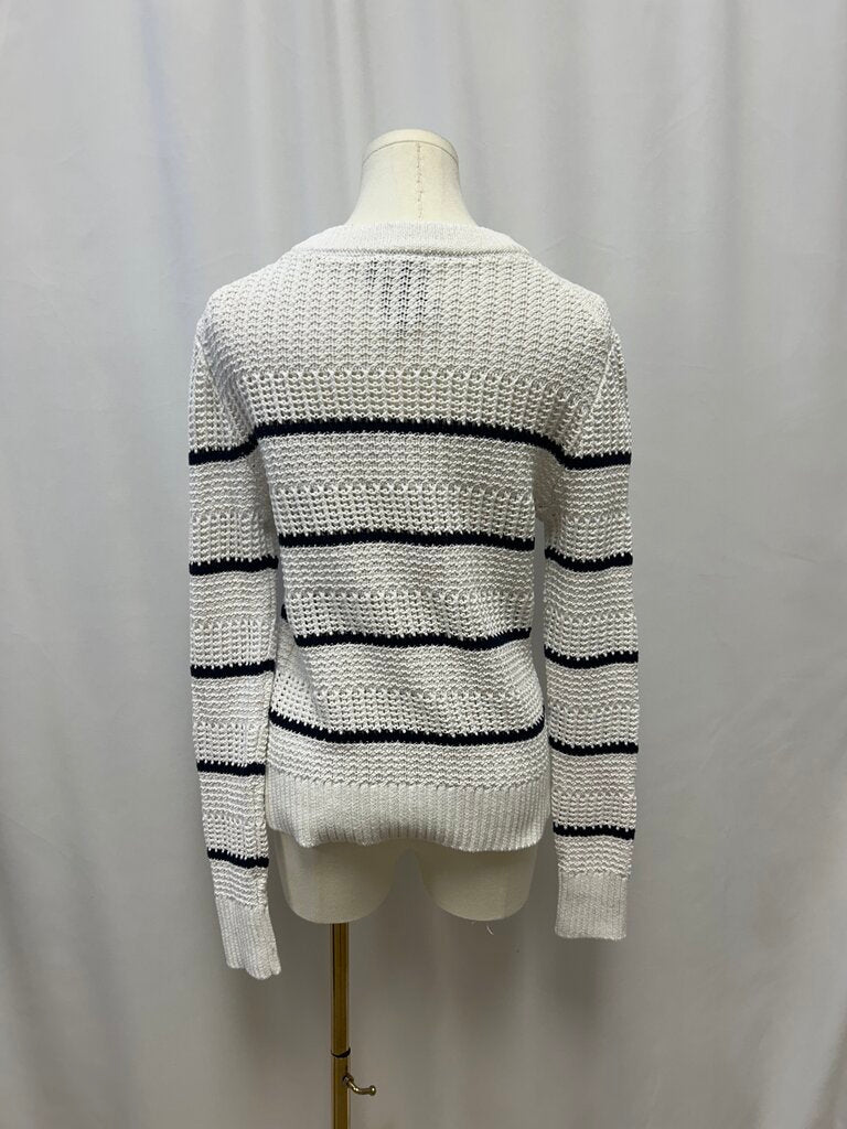 White + Warren White and Blue Striped Knit Sweater