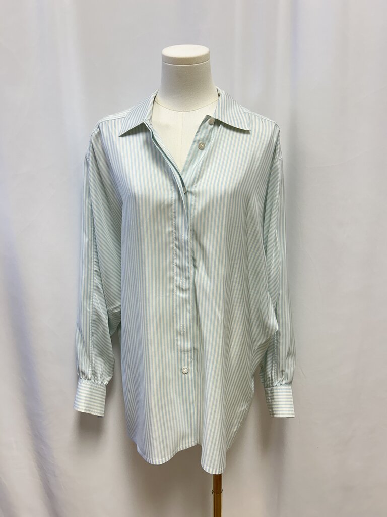 Escada Blue Stripe Silk Oversized Button Up