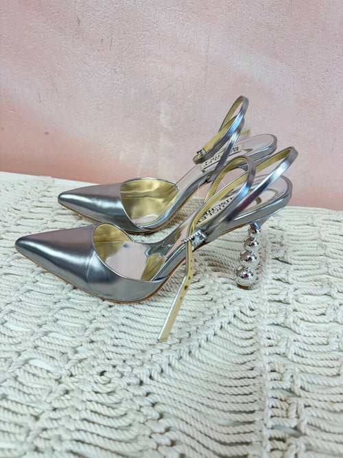badgley Mischka Silver Ankle Strap Heel w/Dustbag