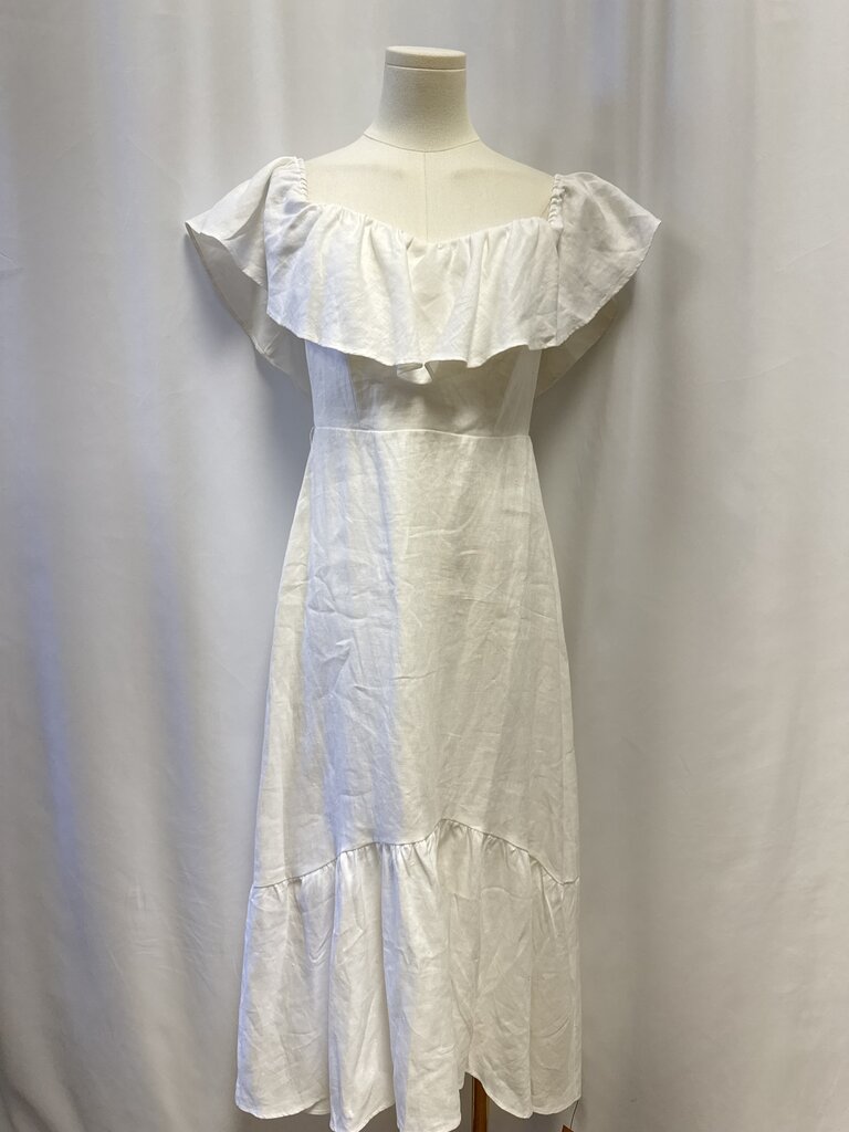 Reformation White Linen Off the Shoulder Maxi Dress