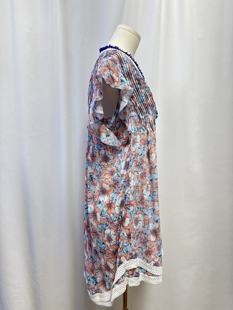 Poupette St Barth Blue and Pink Pin Tuck Mini Dress