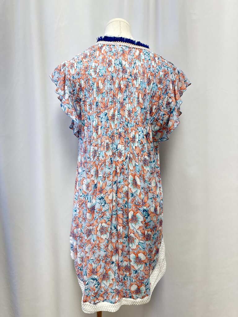 Poupette St Barth Blue and Pink Pin Tuck Mini Dress