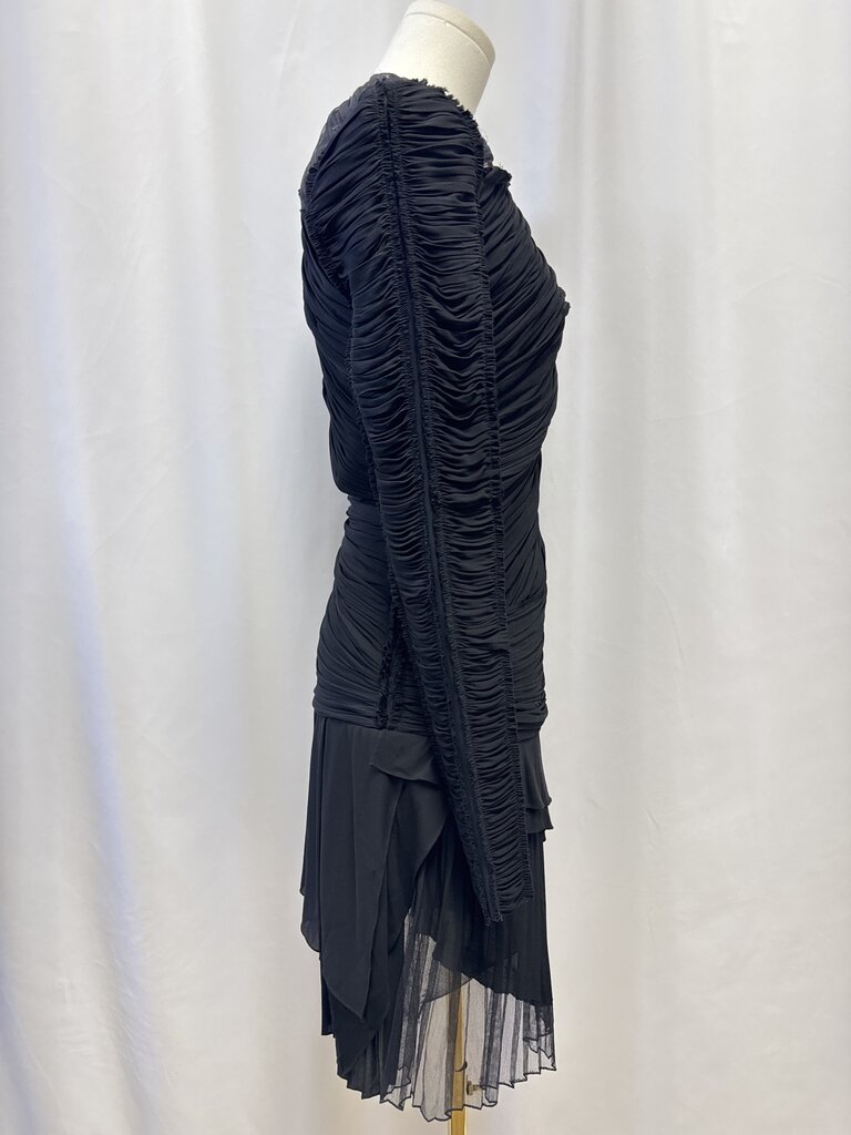 J. Mendel Black Ruched Mesh Mini Dress
