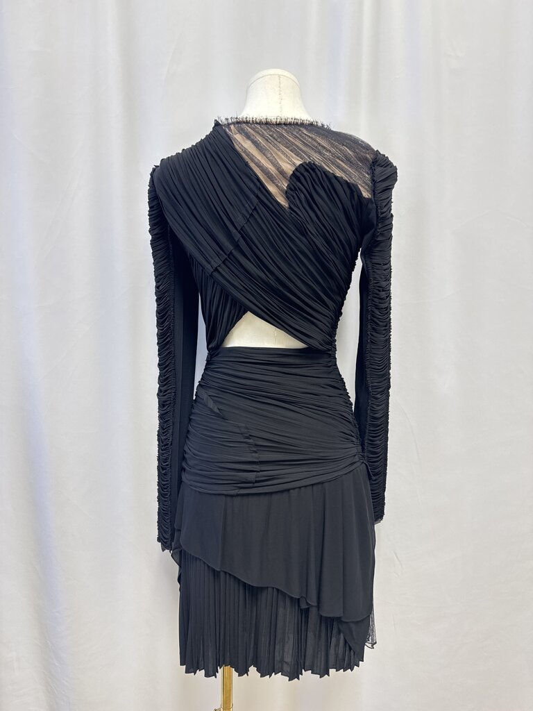 J. Mendel Black Ruched Mesh Mini Dress