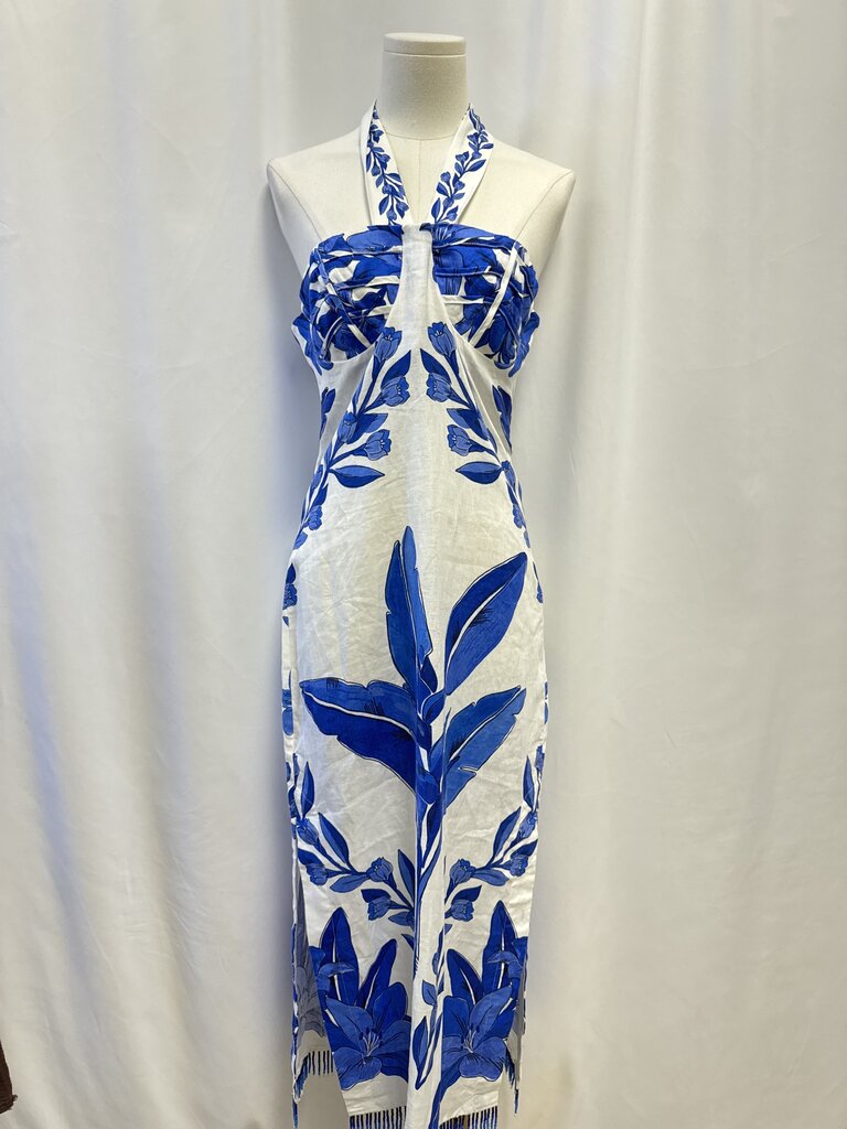 Farm Rio Blue and White Floral Halter Dress
