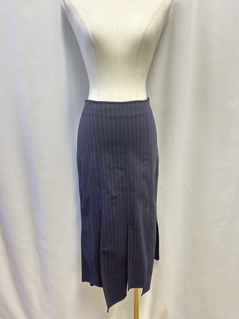 Ganni Dark Blue Pinstripe Frayed Hem Skirt