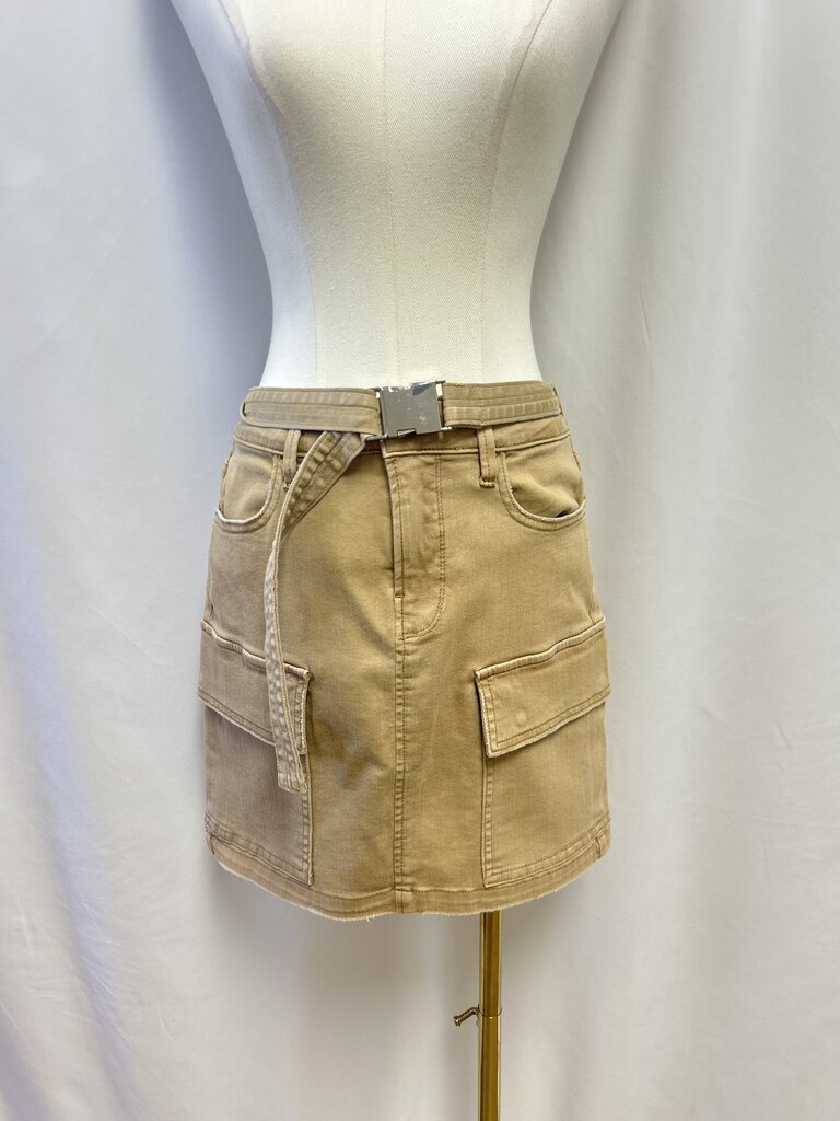 Good American Tan Belted Cargo Skirt
