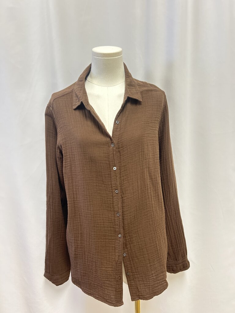 Xirena Brown Gauze Button Up Top