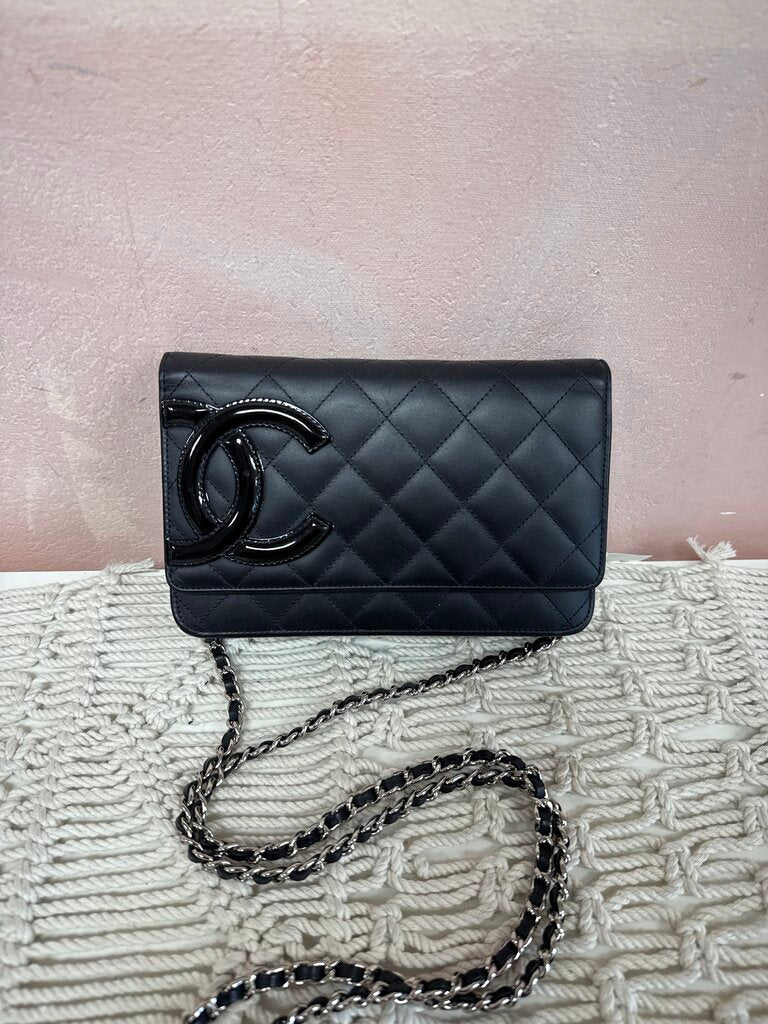 Chanel Black Cambon Line Wallet on a Chain w/Box
