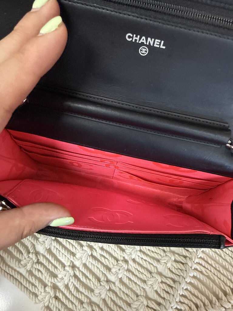 Chanel Black Cambon Line Wallet on a Chain w/Box