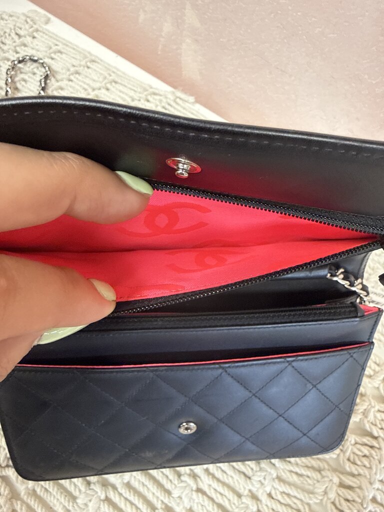 Chanel Black Cambon Line Wallet on a Chain w/Box