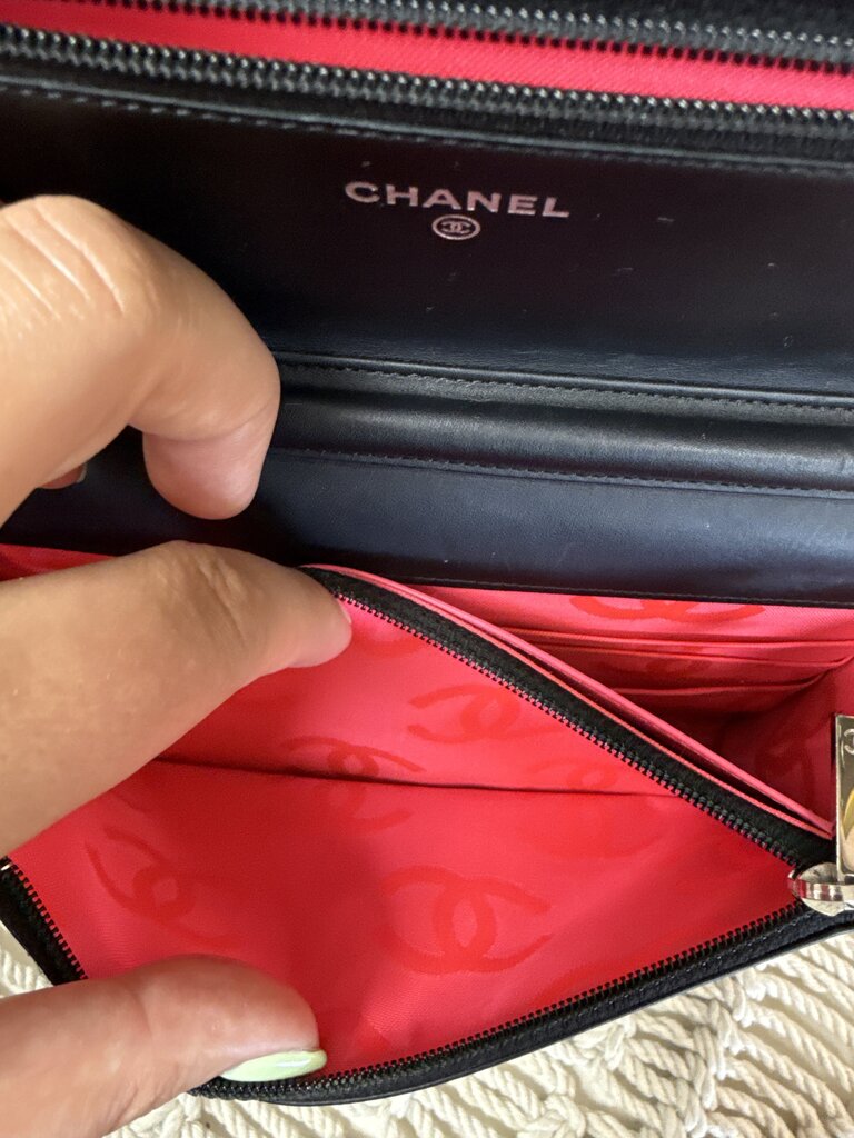 Chanel Black Cambon Line Wallet on a Chain w/Box