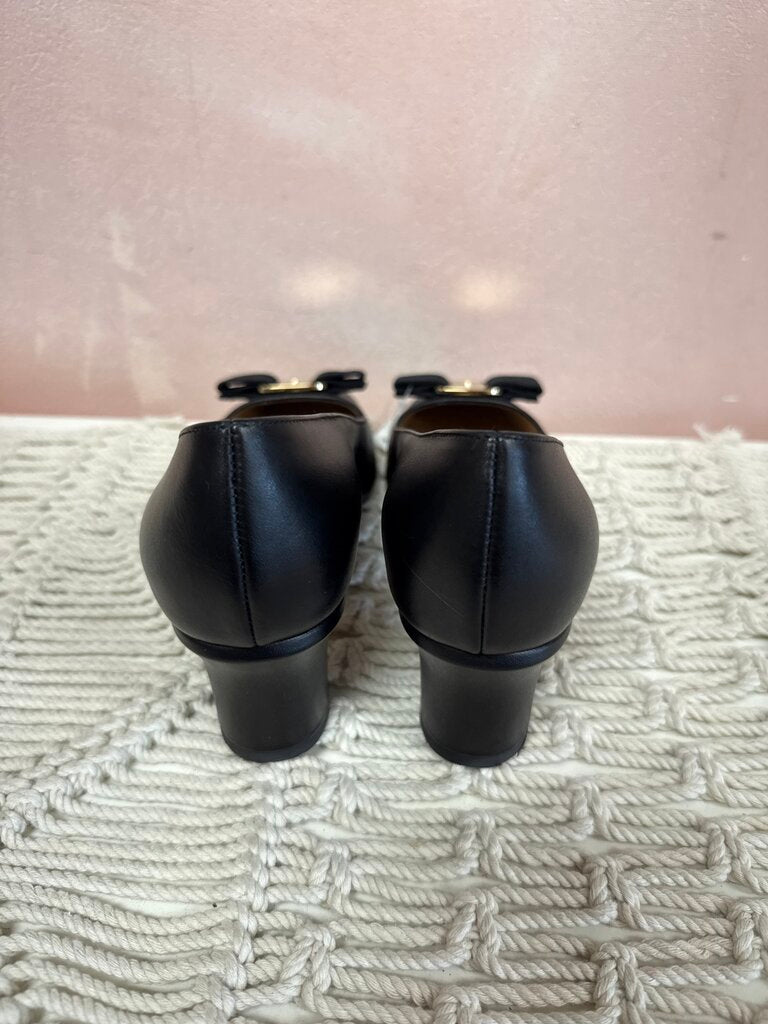 Ferragamo Black Block Heel Bow Detail Pump