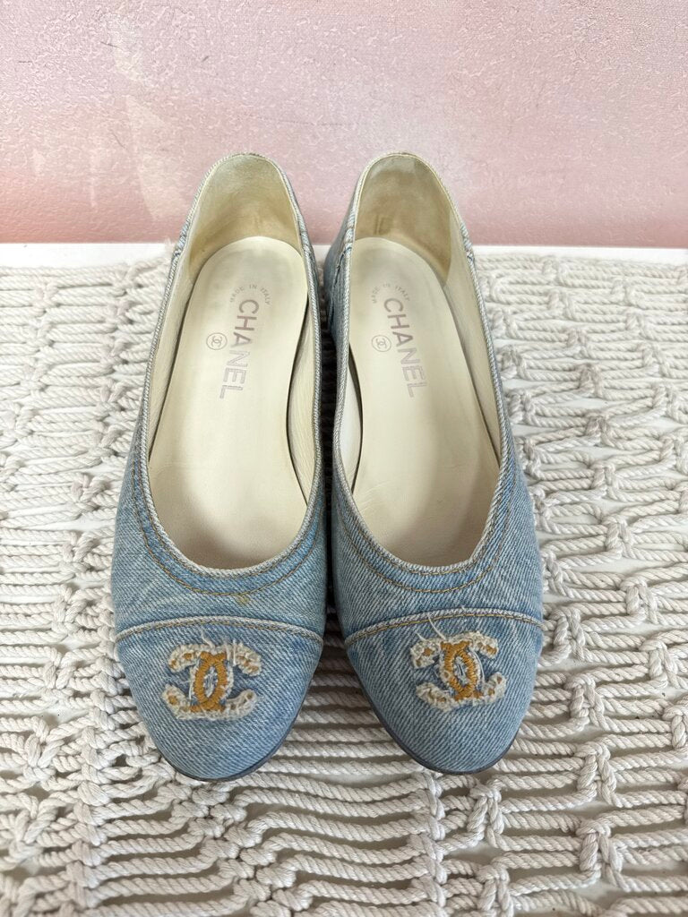 Chanel Light Denim CC Cap Toe Ballet Flat