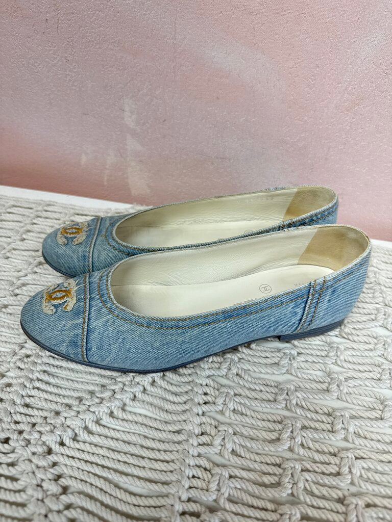 Chanel Light Denim CC Cap Toe Ballet Flat