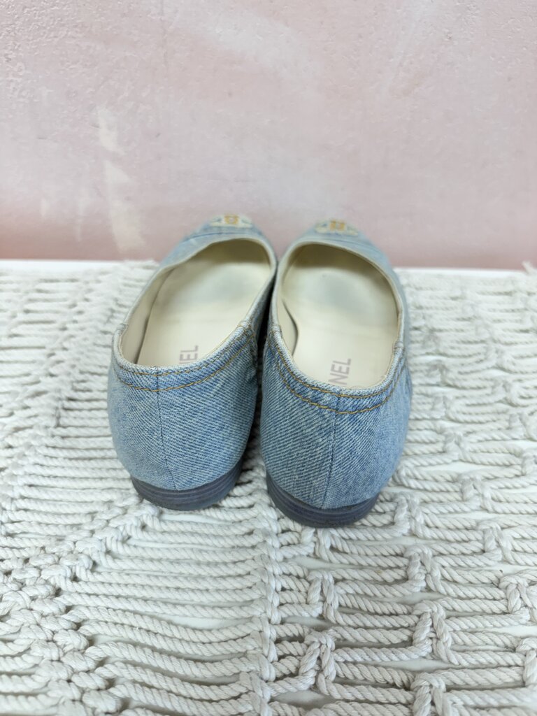 Chanel Light Denim CC Cap Toe Ballet Flat